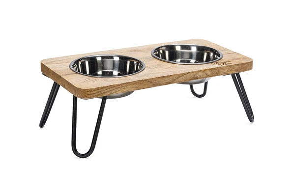 Beeztees DBL Kedi İkili Mama ve Su Kabı, Paslanmaz Çelik, Beyaz, 31x16x10cm, 2x350ml ürün görseli 1