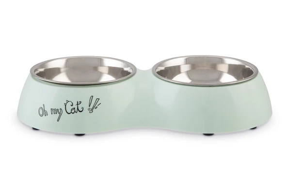 Beeztees Kedi İkili Mama ve Su Kabı, Paslanmaz Çelik, Mint, 27x14x4,5cm, 2x160ml