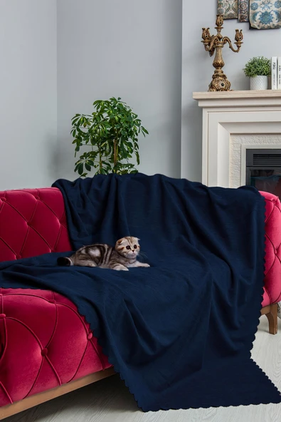 Kaymaz Koltuk Örtüsü Çift Taraflı Mikrofiber Şönil 175x350 cm XL- Lacivert – Kedi Köpek ve Çocuk Dostu - Resim 2