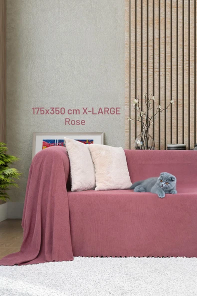 Kaymaz Koltuk Örtüsü Çift Taraflı Mikrofiber Şönil 175x350 cm XL- Rose – Kedi Köpek ve Çocuk Dostu