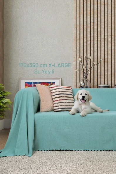 Kaymaz Koltuk Örtüsü Çift Taraflı Mikrofiber Şönil 175x350 cm XL- Su Yeşili – Kedi Köpek ve Çocuk Dostu