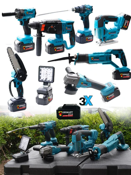 Germany Style Pro-Qt 3 Akülü 8'li Süper Set Taşlama-Matkap-Kırıcı-Bijon Sökme-Tilki Kuyruğu-Budama