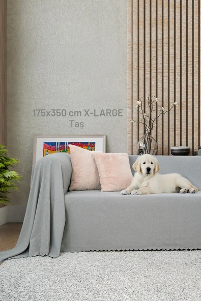 Kaymaz Koltuk Örtüsü Çift Taraflı Mikrofiber Şönil 175x350 cm XL- Taş – Kedi Köpek ve Çocuk Dostu
