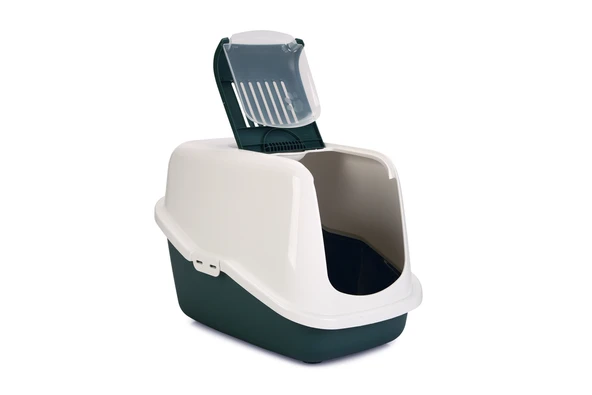 Beeztees Kapalı Kedi Tuvaleti, Koku Filtreli, Koyu Yeşil Beyaz, 56x39x39cm - Resim 2