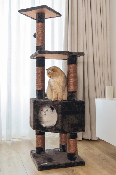 Beeztees Kedi Köşe Tırmalama ve Oyun Evi, Kahverengi, 40x40x135cm - Resim 3