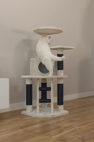 Beeztees Kedi Tırmalama ve Oyun Evi, Krem, 50x50x123cm - Resim 4