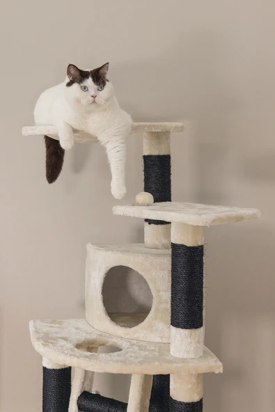 Beeztees Kedi Tırmalama ve Oyun Evi, Krem, 50x50x123cm - Resim 10