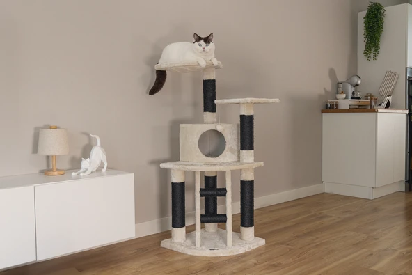 Beeztees Kedi Tırmalama ve Oyun Evi, Krem, 50x50x123cm - Resim 7