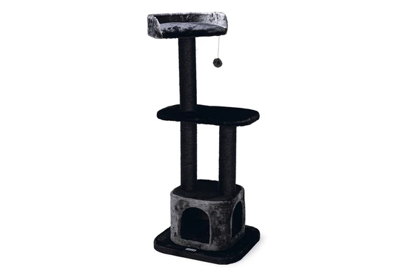 Beeztees Kedi Tırmalama ve Oyun Evi, Siyah/Gri, 50x50x120cm - Resim 4