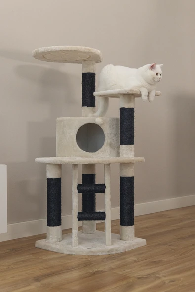Beeztees Kedi Tırmalama ve Oyun Evi, Krem, 50x50x123cm - Resim 2