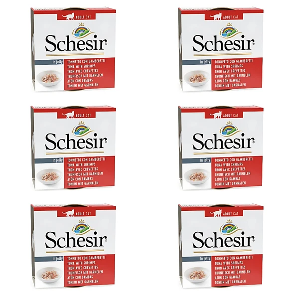 Schesir Jöleli Ton Balıklı ve Karidesli Yetişkin Kedi Konservesi 85 Gr (6 Adet)
