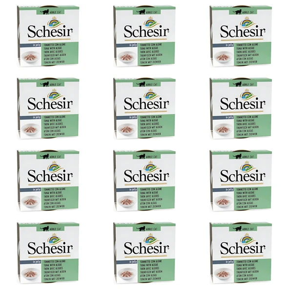 Schesir Jöleli Ton Balıklı ve Deniz Bitkili Yetişkin Kedi Konservesi 85 Gr (12 Adet)
