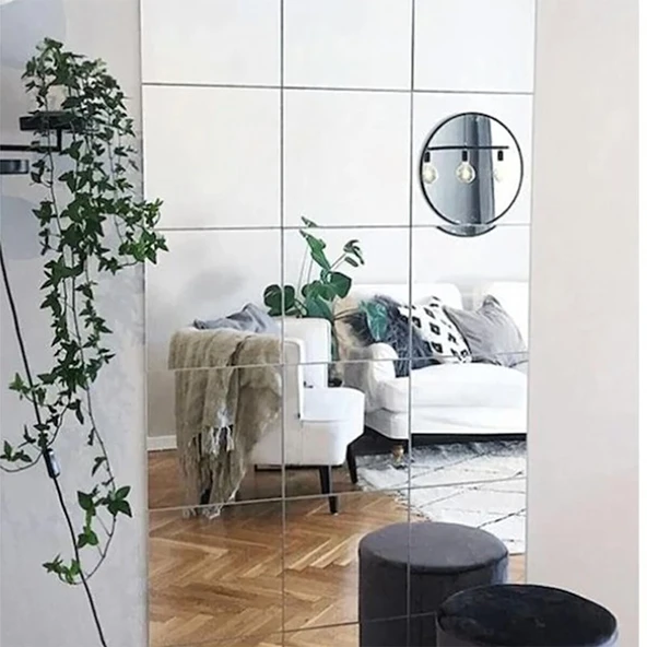 Dekoratif 8 Adet 25x25 Kare Akrilik Gümüş Pleksi Ayna - 4