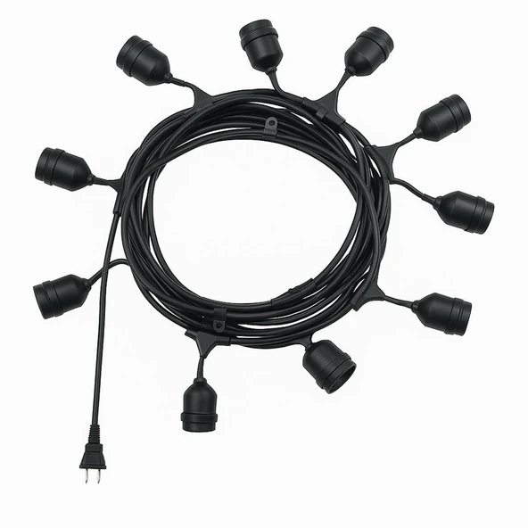Ayt Ledx KB00002 10 lu E27 Duy Sıralı 10 Metre Lamba Kablosu 10 Adet Duy İçerir Açık Hava Düğün Eğlence Aydınlatması - 4