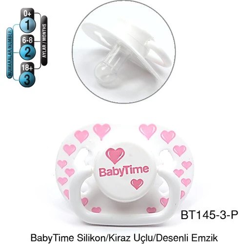 Babytıme 145 Silikon Damaklı Koruyucu Kapaklı Şeffaf Desenli Emzik No:3