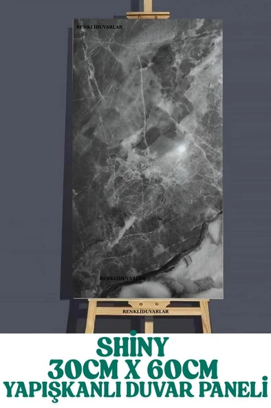 Yapışkanlı 1 Adet 30x60cm Antrasit Gri Mermer Desenli Esnek Banyo Wc Duvar Paneli Kağıdı BS8041-B