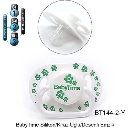 Babytıme 144 Silikon Damaklı Koruyucu Kapaklı Şeffaf Desenli Emzik No:2