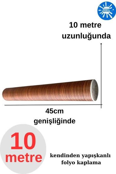 Renkli Duvarlar 45cm x 10 Metre 1 Rulo Folyo Yapışkanlı Kestane Ahşap Görünümlü Mutfak Duvar Kaplama Folyosu Kağıdı - Resim 2