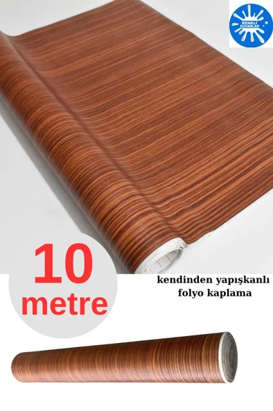 45cm x 10 Metre 1 Rulo Folyo Yapışkanlı Kestane Ahşap Görünümlü Mutfak Duvar Kaplama Folyosu Kağıdı