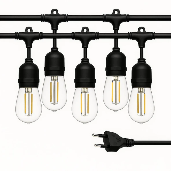 Ayt Ledx KB00001 5 li E27 Duy Sıralı 5 Metre Lamba Kablosu 5 Adet Duy İçerir Açık Hava Düğün Eğlence Alanı Aydınlatma - 5
