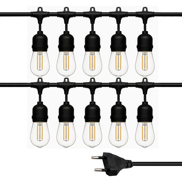 Ayt Ledx KB00002 10 lu E27 Duy Sıralı 10 Metre Lamba Kablosu 10 Adet Duy İçerir Açık Hava Düğün Eğlence Aydınlatması