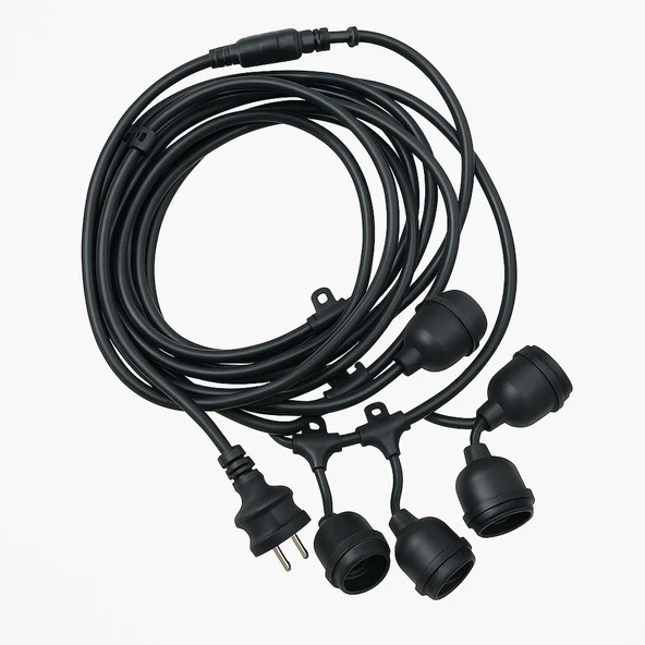 Ayt Ledx KB00001 5 li E27 Duy Sıralı 5 Metre Lamba Kablosu 5 Adet Duy İçerir Açık Hava Düğün Eğlence Alanı Aydınlatma - 3
