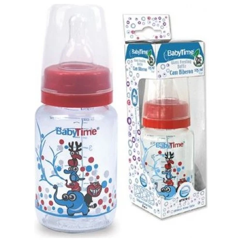 Babytıme 074 Klasik Cam Biberon (Silikon Kiraz Uçlu) 125Ml