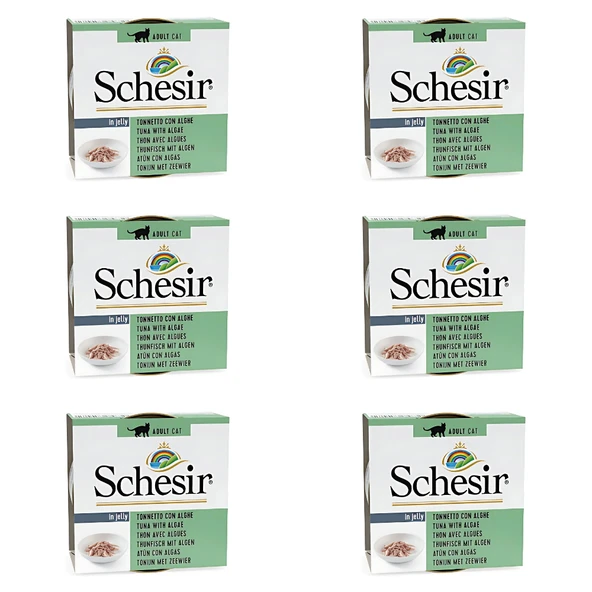 Schesir Jöleli Ton Balıklı ve Deniz Bitkili Yetişkin Kedi Konservesi 85 Gr (6 Adet)