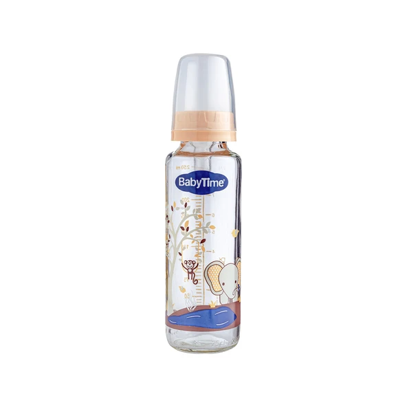 Babytıme 073 Klasik Cam Biberon (Silikon Kiraz Uçlu) 225Ml