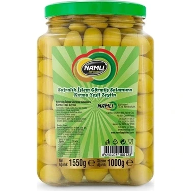 Namlı Domat Yeşil Kırma Zeytin  201-230  1000 Gr