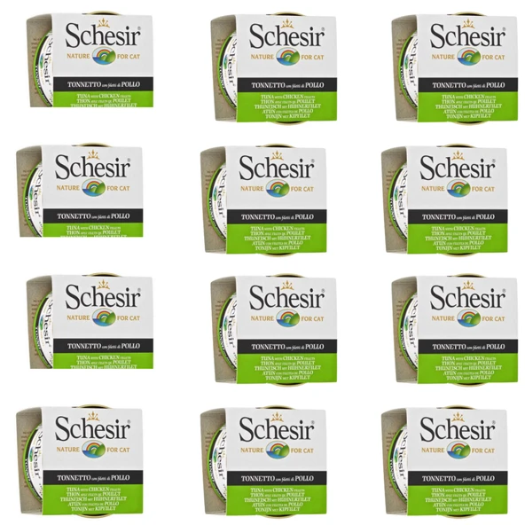 Schesir Ton Balıklı ve Tavuk Etli Yetişkin Kedi Konservesi 85 Gr (12 Adet)