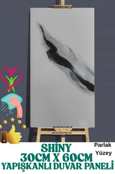 Renkli Duvarlar Yapışkanlı 1Adet 30x60cm Siyaha Alaca Mermer Desenli Esnek Banyo Wc Duvar Paneli Kağıdı BS8079-B