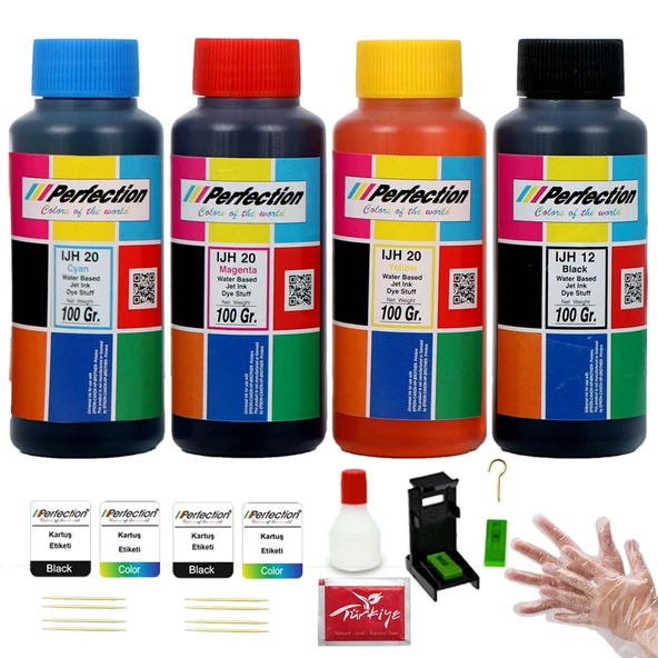 Perfection HP Uyumlu Deskjet İnk Advantage 3775, 3785, 3787, 3790,  (Kartuş no:652) Aparatlı Solüsyonlu Kartuş Dolum Seti 4x100 gr.