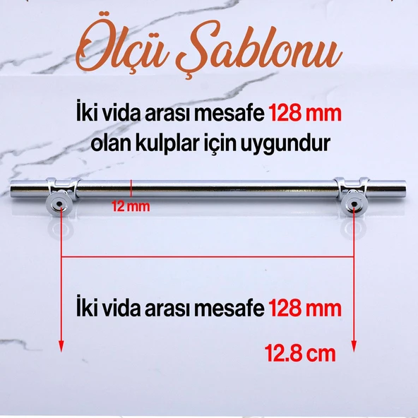 Mobilya Çekmece Mutfak Dolabı Dolap Kulpları Kulbu Kulpu Metal Kulp 128 mm -12.8 cm Krom Renk - Resim 2