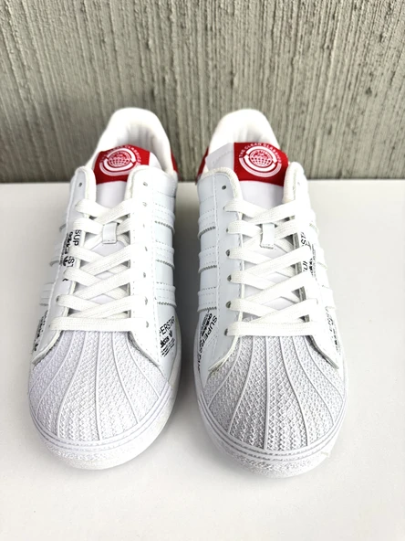 ADIDS SUPERSTAR ERKEK YAZILI SPOR AYAKKABI BEYAZ KIRMIZI