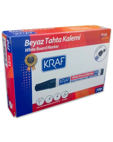 Kraf Doldurulabilir Beyaz Tahta Kalemi Siyah 12li Kutu 770