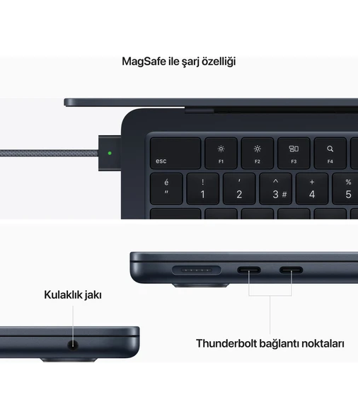 Apple MacBook Air M2 Çip 8GB 256GB SSD macOS 13" Taşınabilir Bilgisayar Gece Yarısı MLY33TU/A - 7