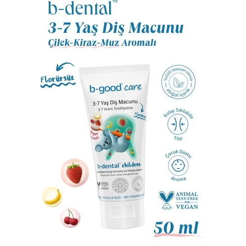 B-Good B-Dental 3-7 Yaş Çocuk Diş Macunu Florürsüz Meyve Karnavalı 50Ml