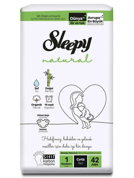Sleepy Bebek Bezi Natural Beden:1 (2-5KG) Yeni Doğan Newborn 42 Adet Jumbo Pk
