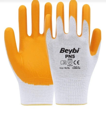 Beybi Pn5 Nitril Kaplı Polyester Eldiven 10 No - 12  Çift
