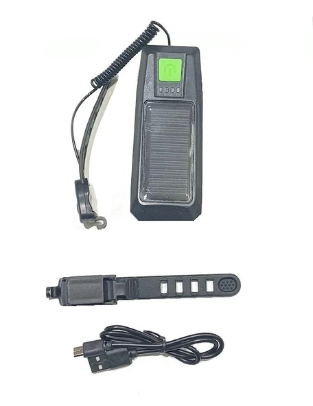 Zhltools Solar Enerjili USB ile Şarj Edilebilir Ledli Bisiklet Feneri Kornalı ve Su Geçirmez Far - 3