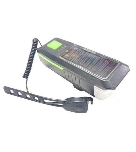 Zhltools Solar Enerjili USB ile Şarj Edilebilir Ledli Bisiklet Feneri Kornalı ve Su Geçirmez Far