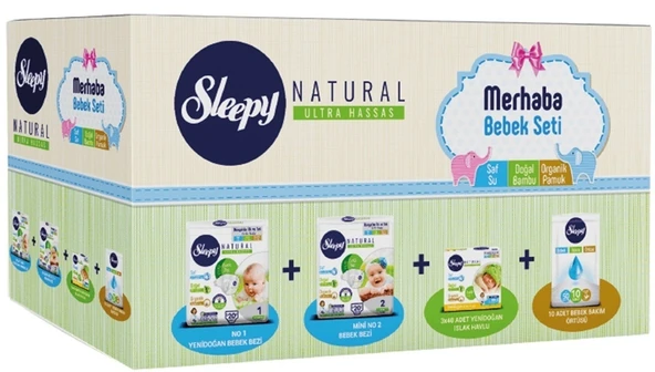 Sleepy Merhaba Bebek Seti Yeni Doğan Doğuma Hazırlık Paketi Naturel Bebek Bezi