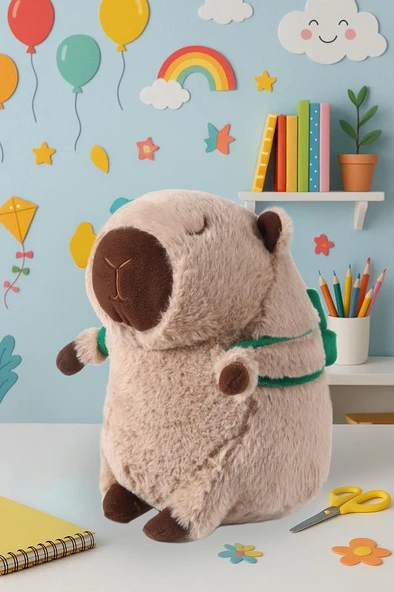 Sevimli Kapibara Kaplumbağa Oturan Sırt Çantalı Peluş Oyuncak 33CM - 2