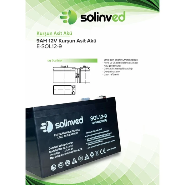 12V 9AH Ups Ve Alarm Aküsü 2 Yıl Garantili (10 ADET) - 7