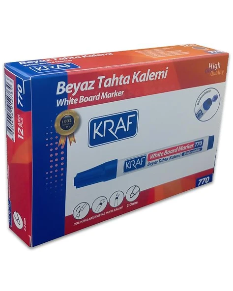 Kraf Doldurulabilir Beyaz Tahta Kalemi Mavi 12li Kutu 770