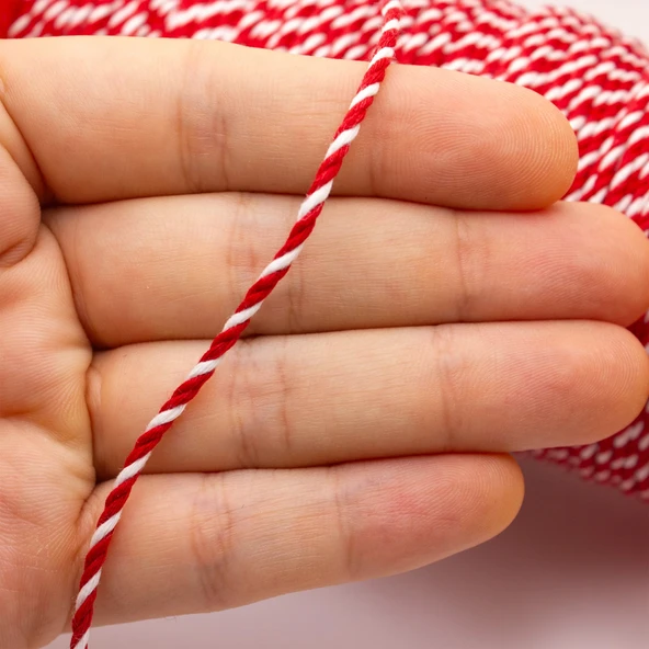 Bileklik İp Beyaz Kırmızı Şans Bilekliği İpi 2 MM (200 GR) - Resim 3