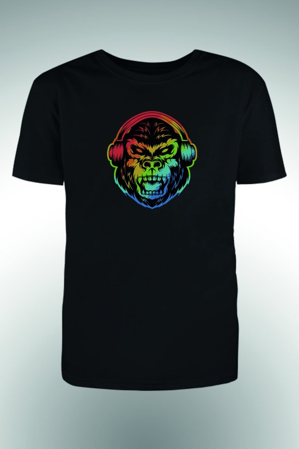 Renkli Maymun Baskılı T-shirt