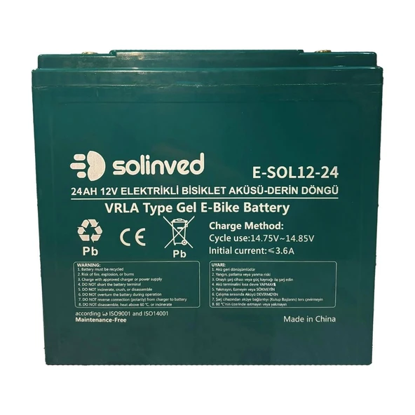 12V 24AH VRLA Tipi Elektrikli Bisiklet Aküsü 2 Yıl Garantili