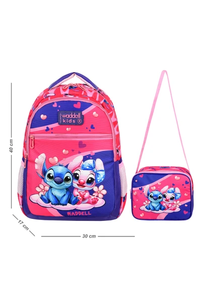 Waddell Pembe Stich Desenli İlkokul Çantası Beslenme Çantalı 25204
